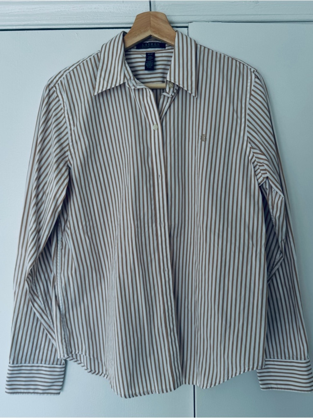 Lauren Ralph Lauren Striped Button Down Shirt M Cotton Beige